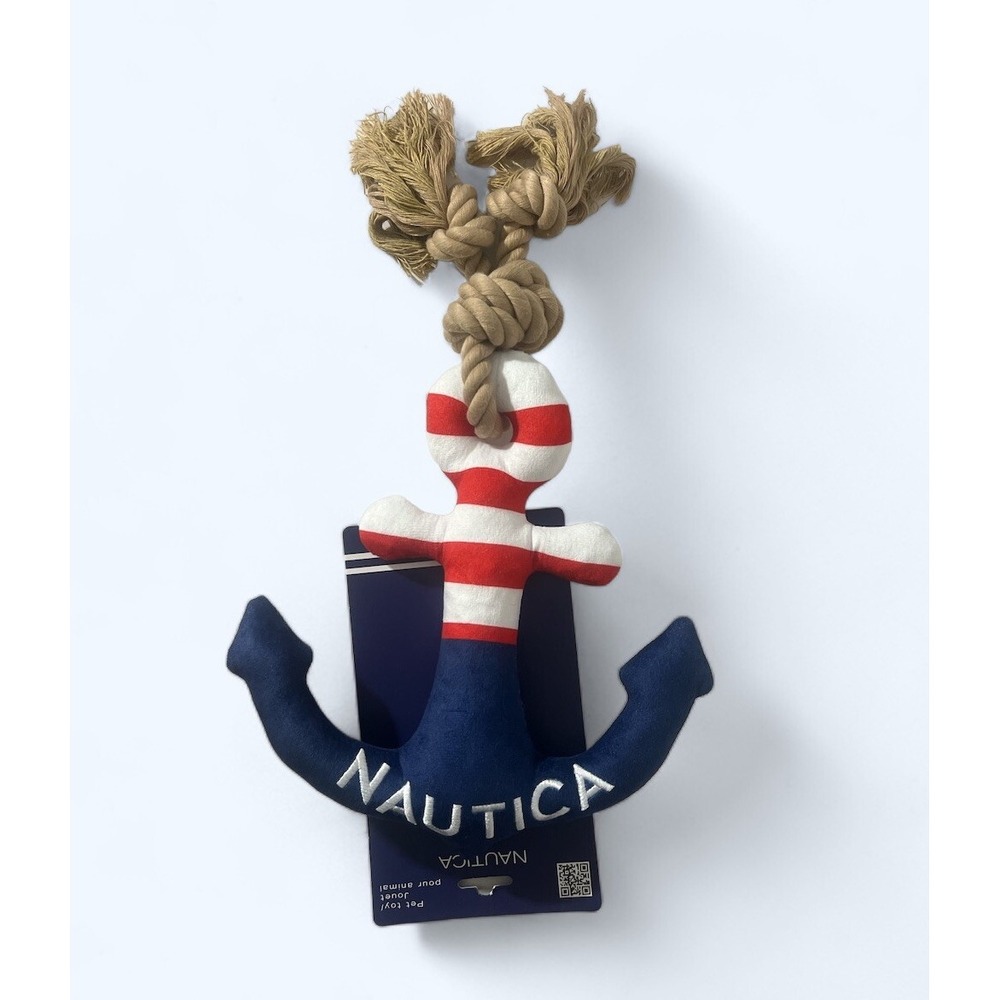 NEW Nautica Dog Toy Plush Anchor with Knotted Ends Rope Red White Blue Americana